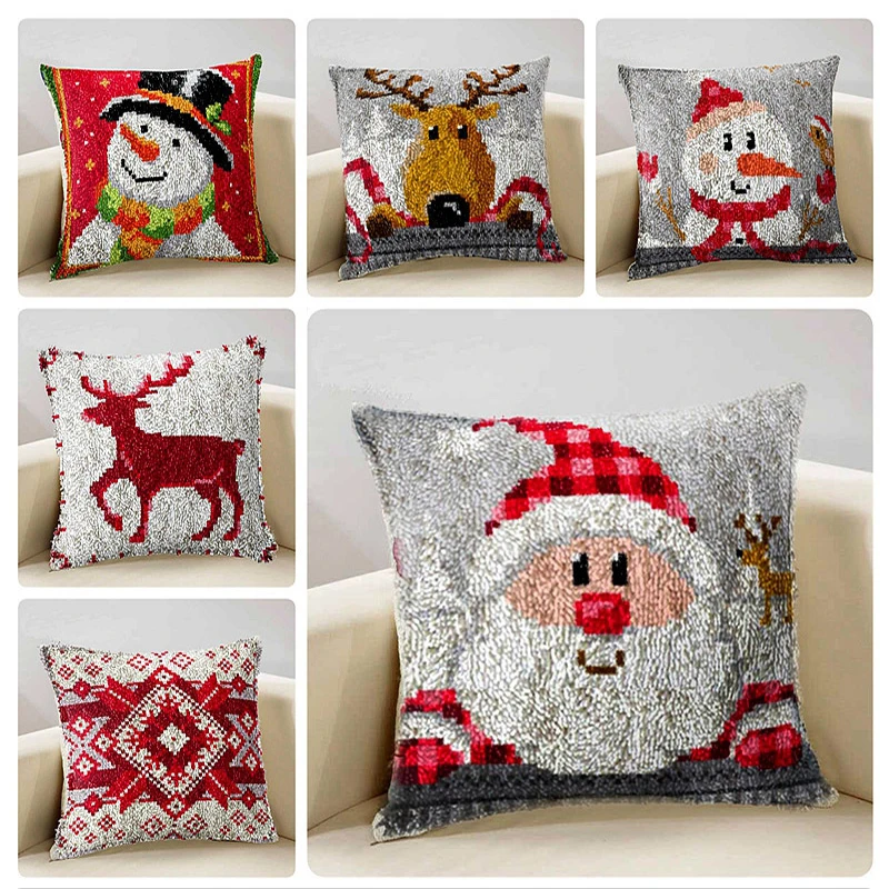 Tapete de natal bordado travesseiro knoop pakket needlework trava gancho tapete kits papai noel almofada botão pacote decoração tapiz