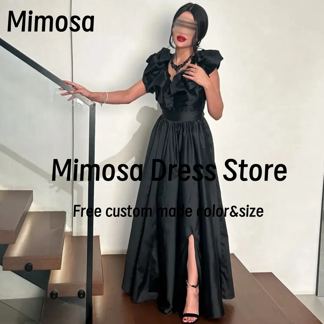 Mimosa Black Side Slit Prom Dresses 2025 Ruffles V Neck Cocktail Party Evening Dress Special Banquet Women Vestidos Customized