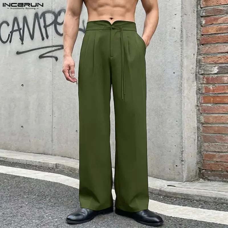INCERUN Men's Pants Solid Color Button Vintage Casual Straight Pants For Man Streetwear Loose 2026 Joggers Trousers Pantalones