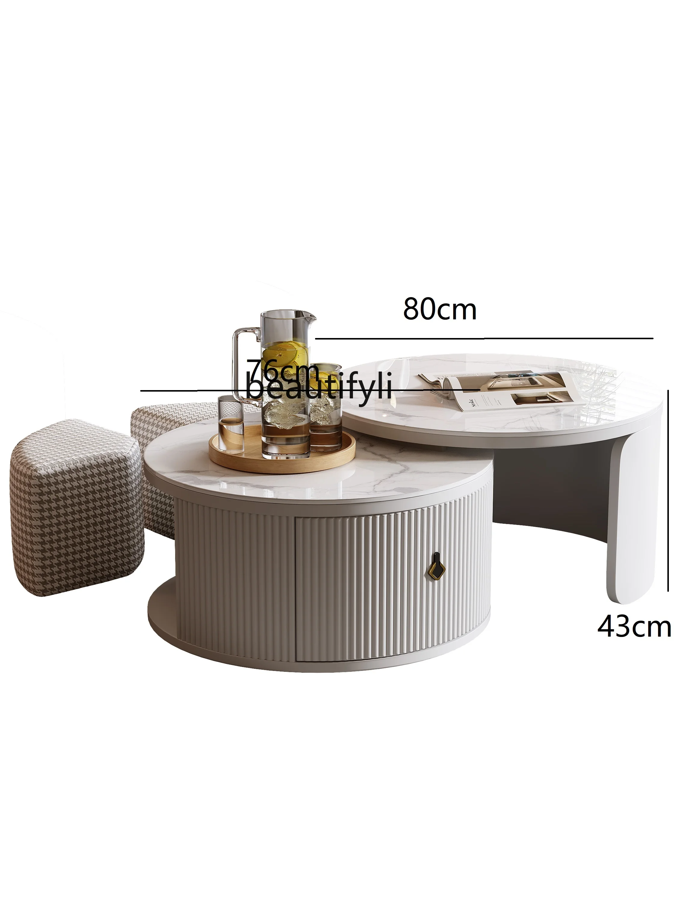 Stone Plate Coffee Table Retractable Folding Italian Living Room Height and Size round Band Stool