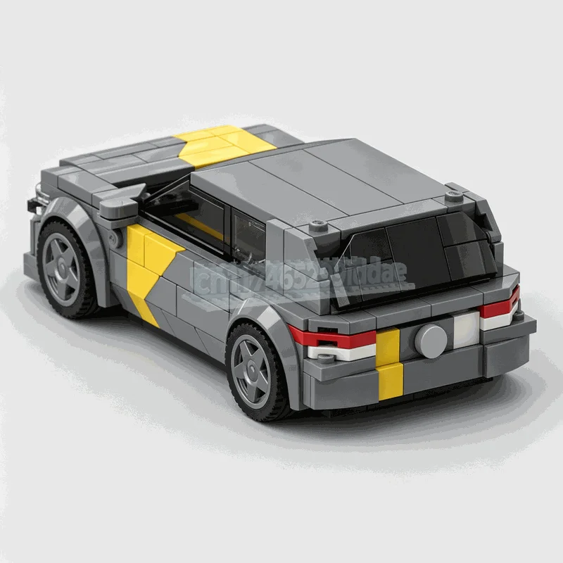 258PCS Gray Yellow Compact Sports Hatchback Car Building Blocks Detailed Street Vehicle Assembly Model Display Festival Gift Toy