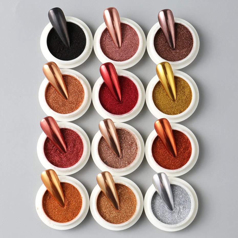 12 stuks chroom spiegel rood goud nagelpoeder pigment metallic magische spiegel nail art glitter poeder wrijven stof decoraties manicure