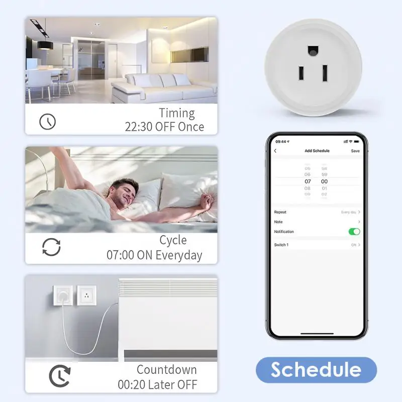 Tuya WiFi Smart Plug US Socket Adaptor Time Setting Voice Control Function Smart Life Remote Control Work With Alexa Google Home