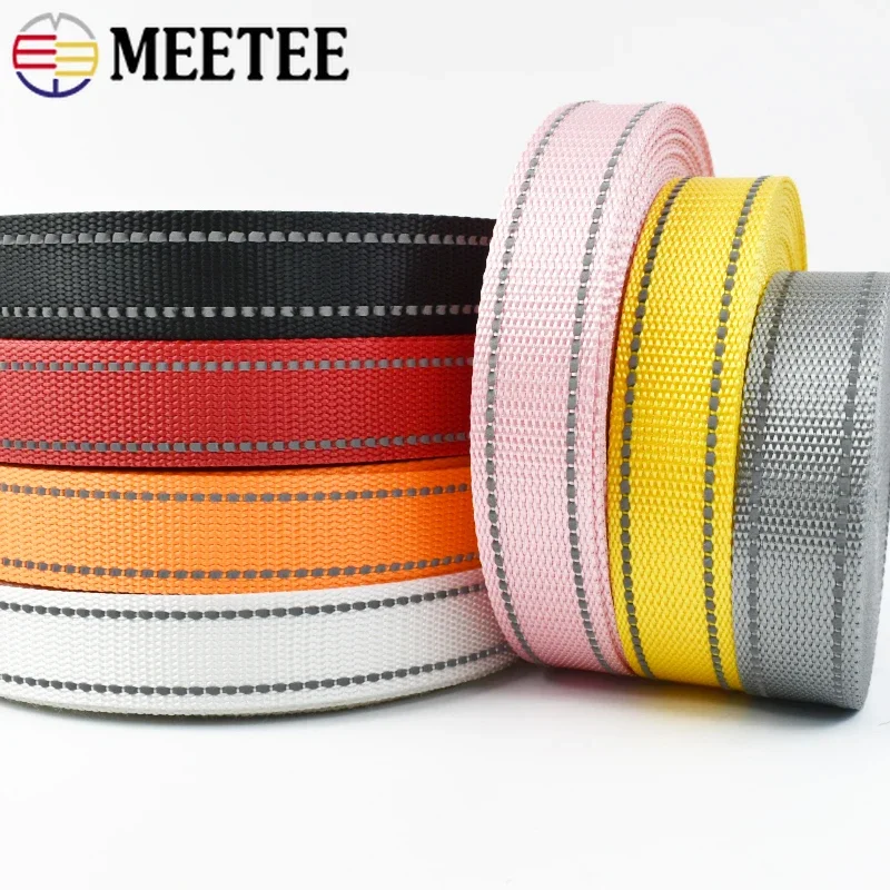 5/10M Meetee 25mm Reflective Polyester Webbing Tape Bag Strap Colorful Ribbon Band Pet Collar Nylon Binding Sewing Bia Accessory