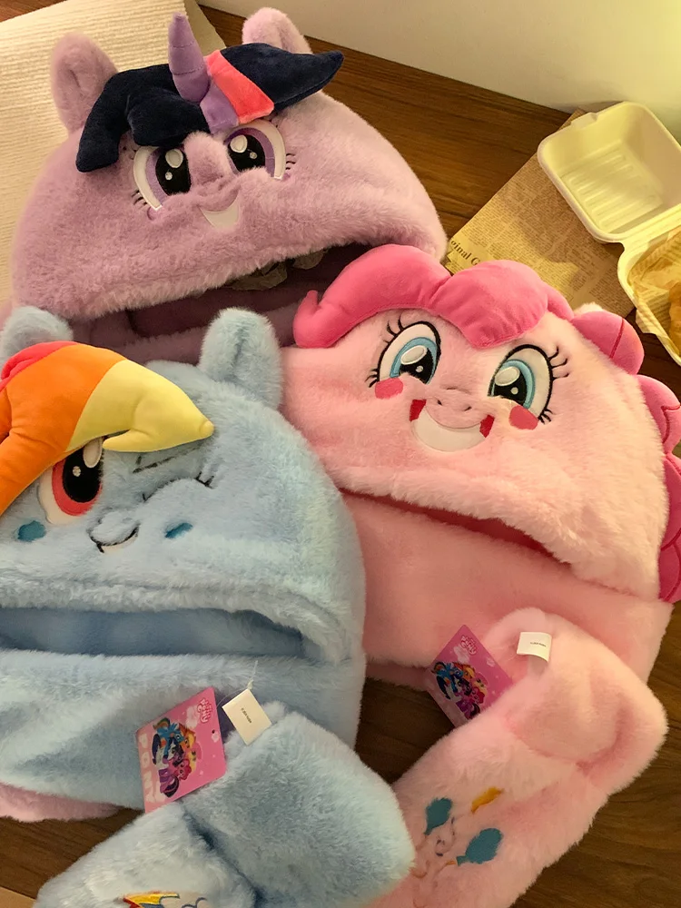 My Little Pony Surrounding Plush Hat, Scarf, One Piece Winter Cartoon Cute Thickened Girls' Warm Ear Protection Glove Set