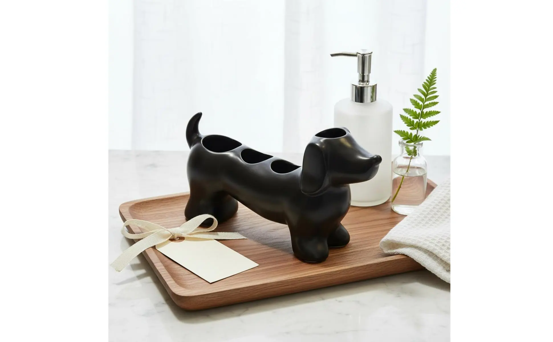 https://ae-pic-a1.aliexpress-media.com/kf/S15c43cfeb1b64426903cbebf6559f5e9H.jpg Ceramic Dog Toothbrush Stand Decorative Dachshund Shape Ceramic Toothbrush Holder for Vanity Countertop