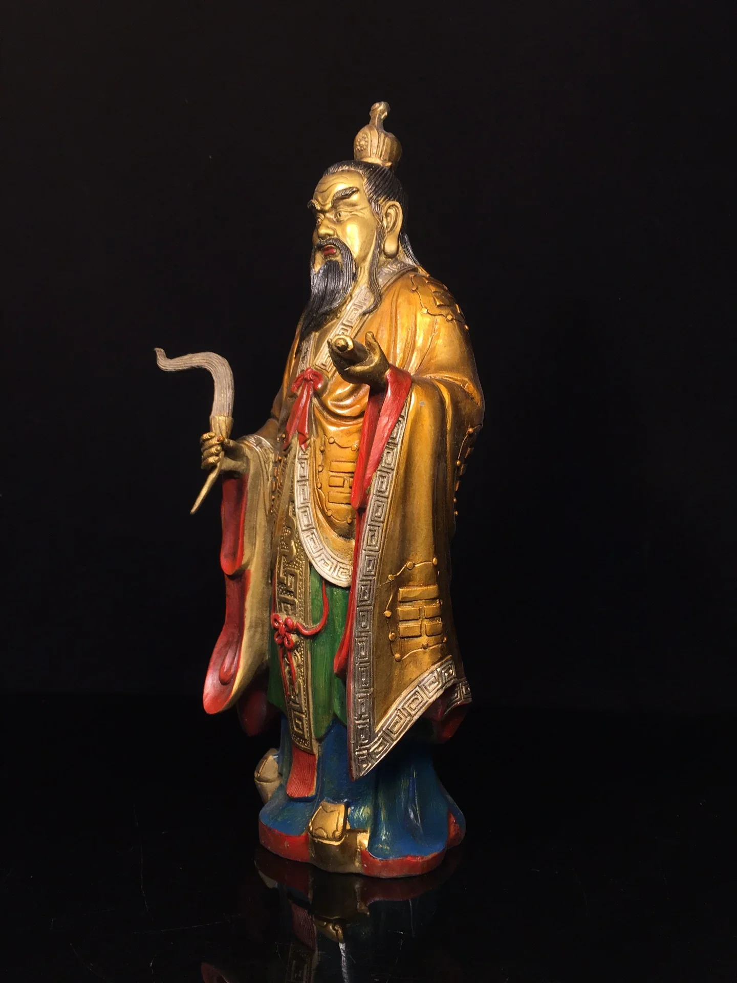 

15"Tibetan Temple Collection Old Bronze Painted Lord Lao Zi Laotse Moral Heavenly Sovereign Buddha Worship Hall Town house