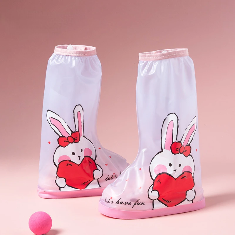 Cute Rabbit Girls Shoes Covers Waterproof and Anti Slip Rain Shoes Covers Wear-resistance Student Rain Boot Cover Four Seasons