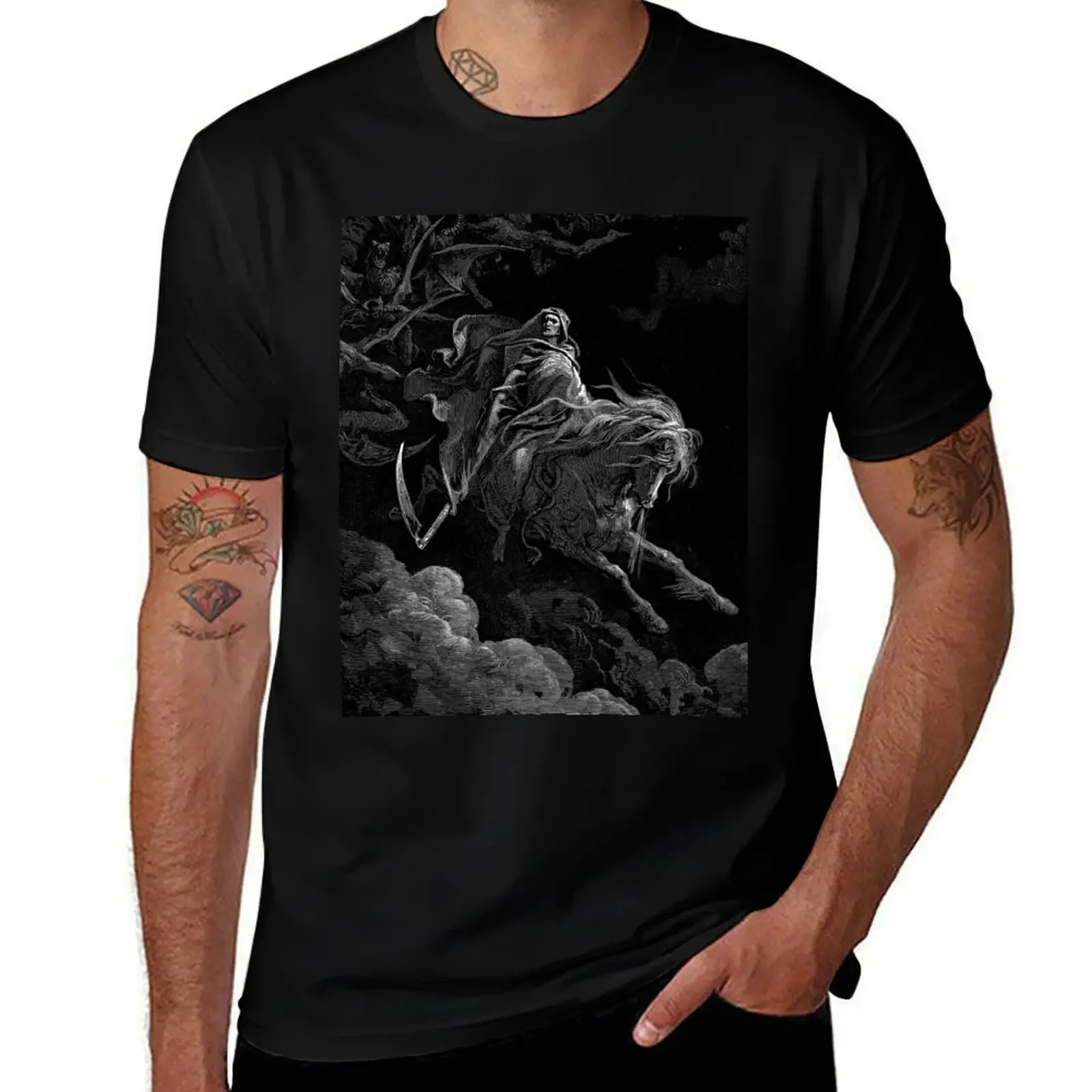 Enhanced, High Res Gustave Doré Death on a Pale Horse 1865 T-Shirt vintage anime shirt shirts graphic tee men