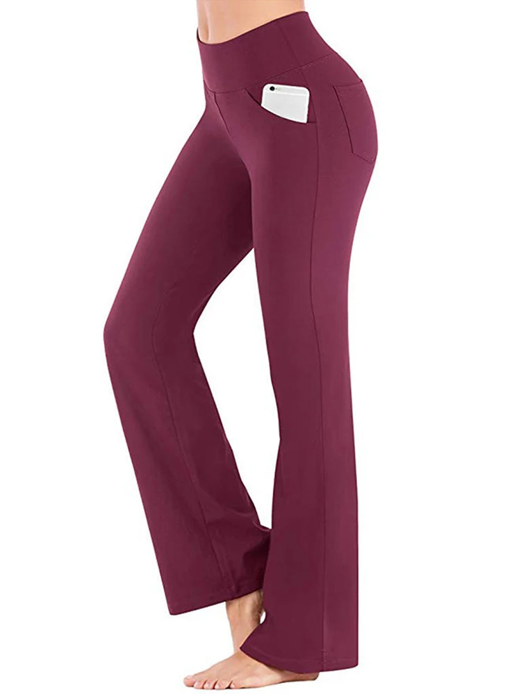 

Wide Leg Pants Pockets Yoga Trousers Casual Summer New High Waist Female Streetwear Solid Color Black Red Gray Purple Ladies