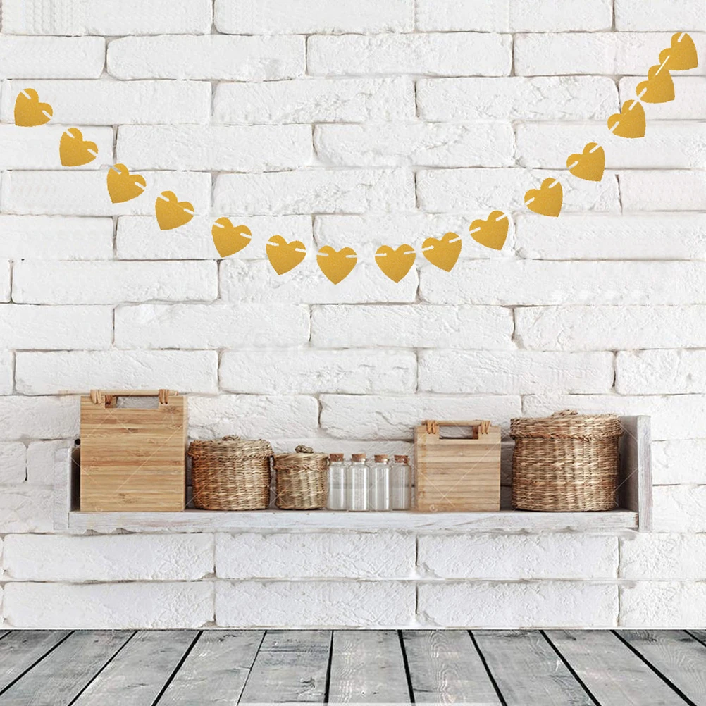 

3 Meters Sparkling Glitter Paper Heart-shaped Banner String Paper Garland Hanging Bunting Banner Decoration for Weddings or Part