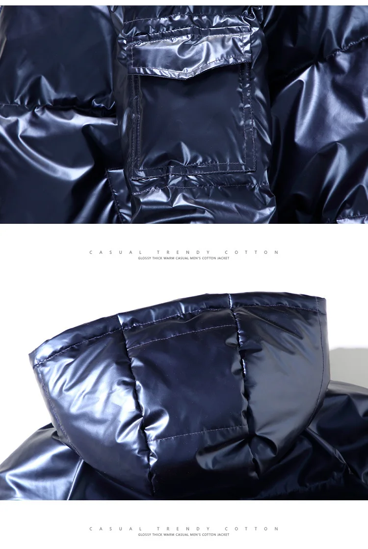 2026 High-Shine Puffer Jacket Men's Cropped Oversized Hooded Coat Futuristic Tech-Inspired Streetwear Metallic Winter Coat Youth