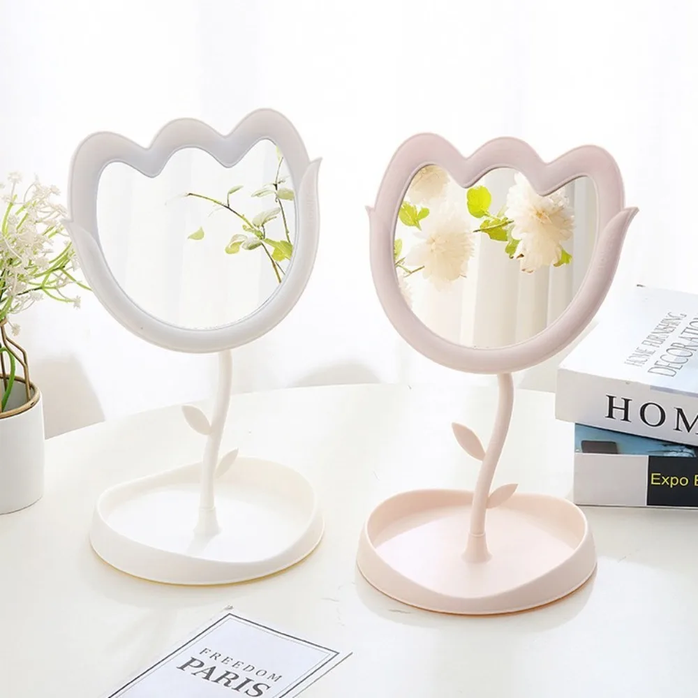 Cute Tulip Shaped Dressing Mirror Classic High-definition Desktop Makeup Mirror Detachable Single Side Table Mirror Bedroom