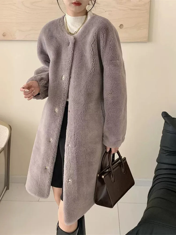 LANMREM Fashion High End Double-sided Cashmere Coat Women\'s O-neck Single Breasted Mid Length Coats 2024 Winter New 2Z2341