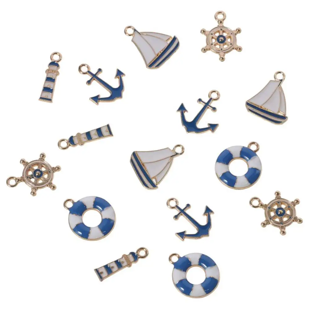 50pcs Alloy Nautical Collection Charms Nautical about 18mm in Length Ocean Themed Charm Pendants Blue and White