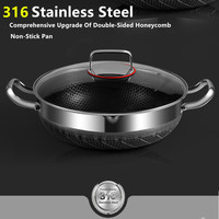 316 Stainless Steel Wok Soup Pot 30cm Non-Stick Frying Pan Honeycomb Induction Cooker Gas Stove General Durable Kitchen Cookware