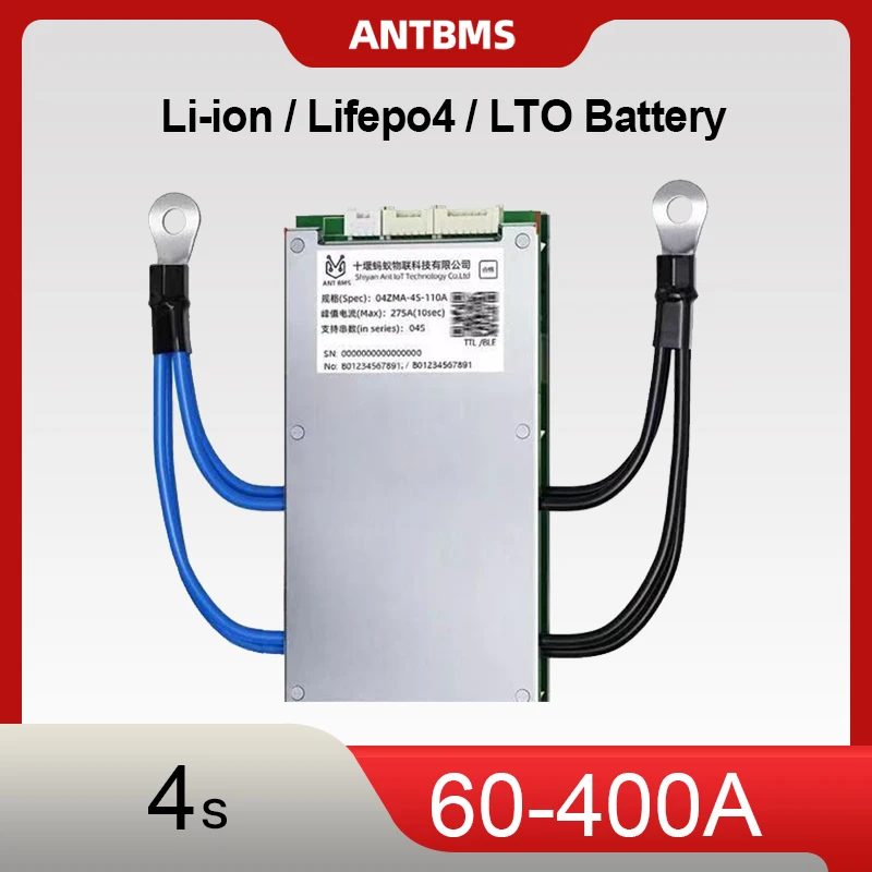 ANT BMS Smart 4S 60-400A BMS مع BT/APP Li-Ion LiFePO4 PCB دائرة التوازن للدراجة الإلكترونية DIY أداة الطاقة النظام الشمسي (المنفذ المشترك)