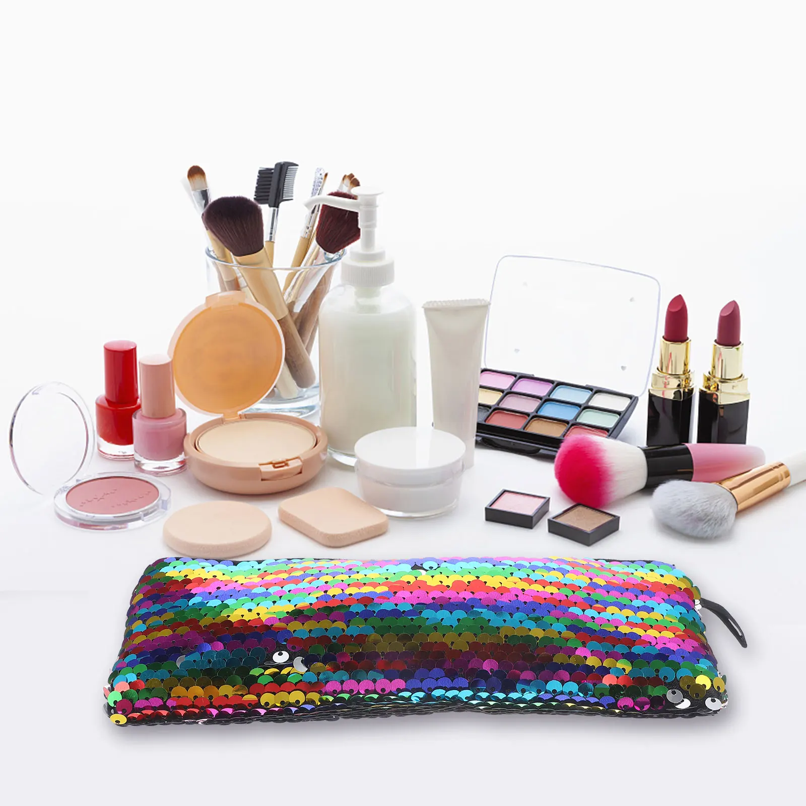 キラキラスパンコールバッグ小さなかわいい化粧ポーチ女性トイレタリー収納トラベルオーガナイザーハンドヘルドグリッタービューティーバッグティーン