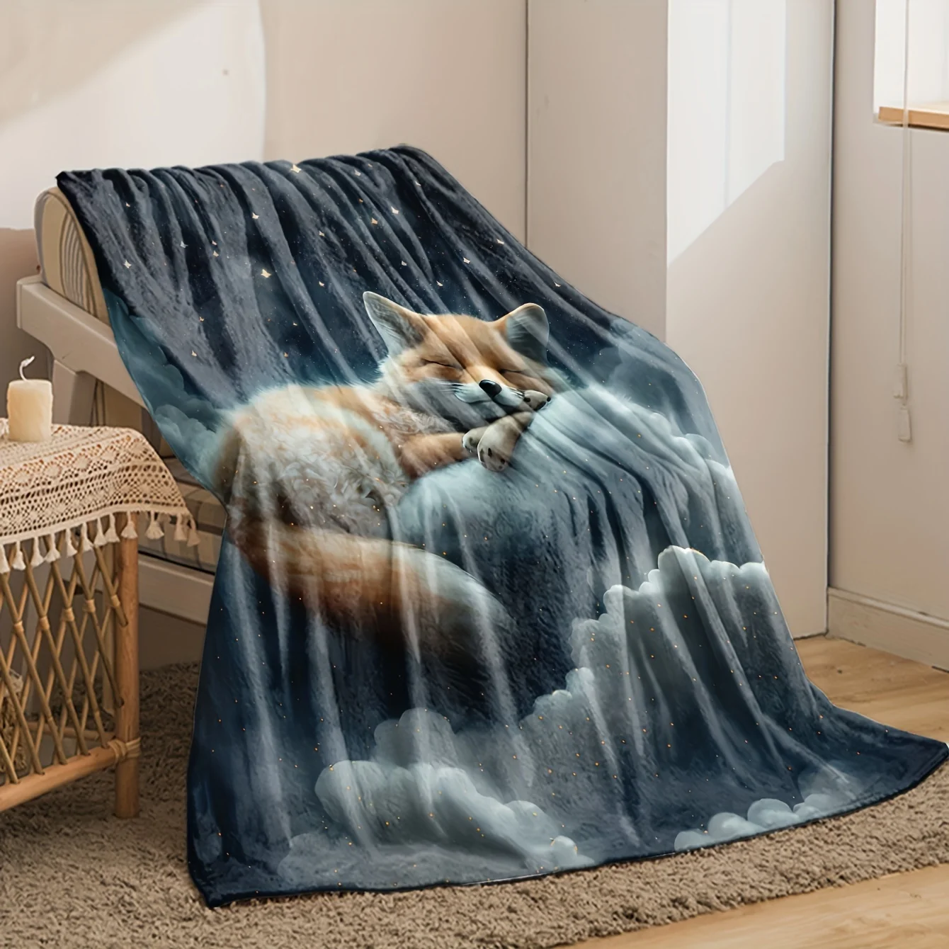 Ultimate Cozy Starry Night Fox Blanket Throw for Couch Decor Plush Winter Lap Blanket Celestial Galaxy Gift