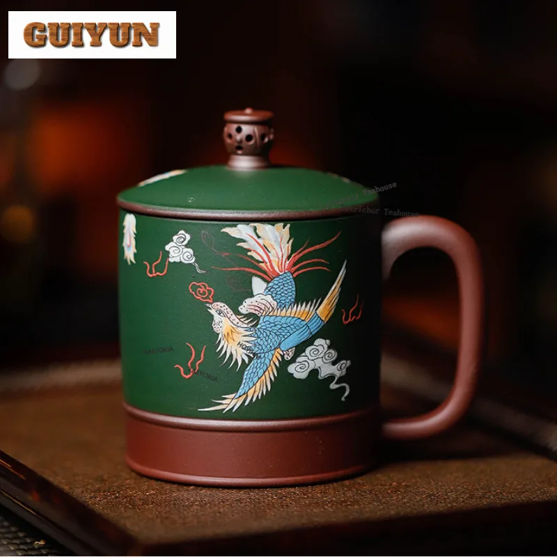 400ml Yixing Purple Clay Phoenix Coffee Mug Beer Cup Afternoon Tea Mug Office Water Cup Drinkware Ornaments Collection Craft