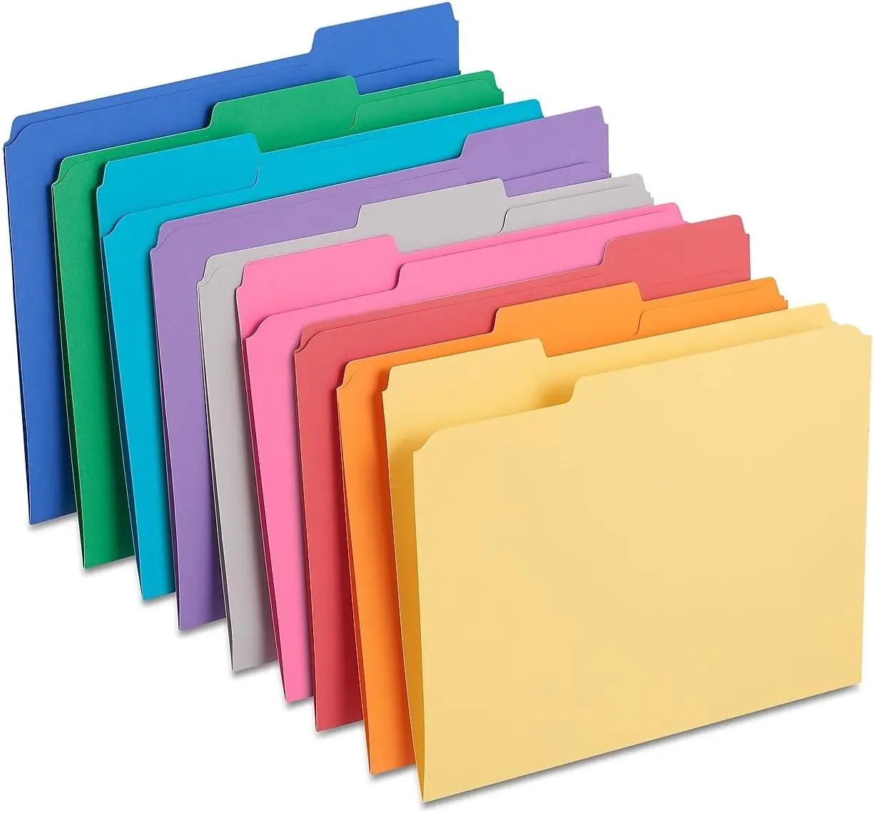 

Heavy-Duty Reinforced File Folders, Letter Size with 1/3-Cut Tabs, Assorted Colors, 100-Pack for Office and Home Organization