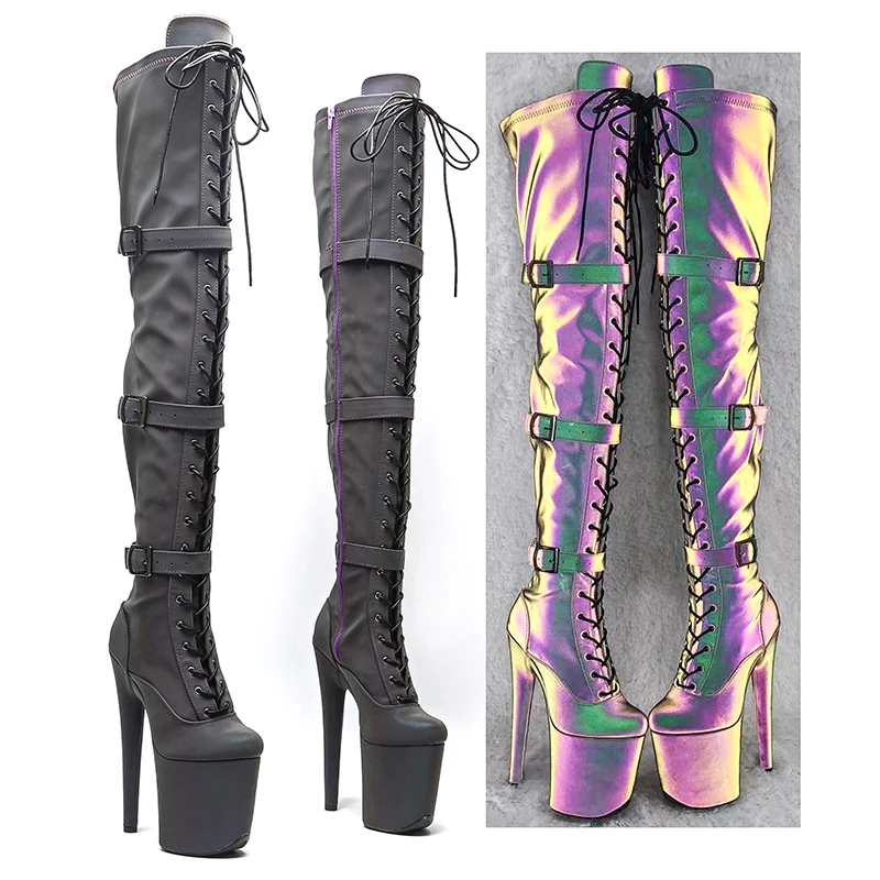 Leecabe  20CM/8inches Women New  Extreme High Heel  Erotic Lap Dancing Stripper Shoes Platform belt buckle thigh high boots 5B