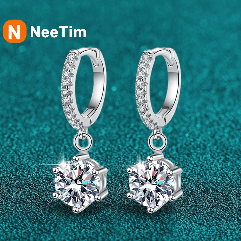 NeeTim 1ct Moissanite Drop Earring for Women Sparkling Diamond Earrings S925 Sterling Silver White Gold Plated Wedding Jewelry