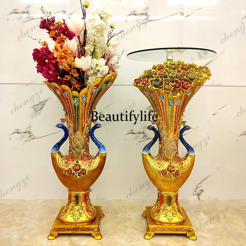 European-style floor-to-ceiling large vase ornament, table flower several lobby living room decorations are high-end   luxurious