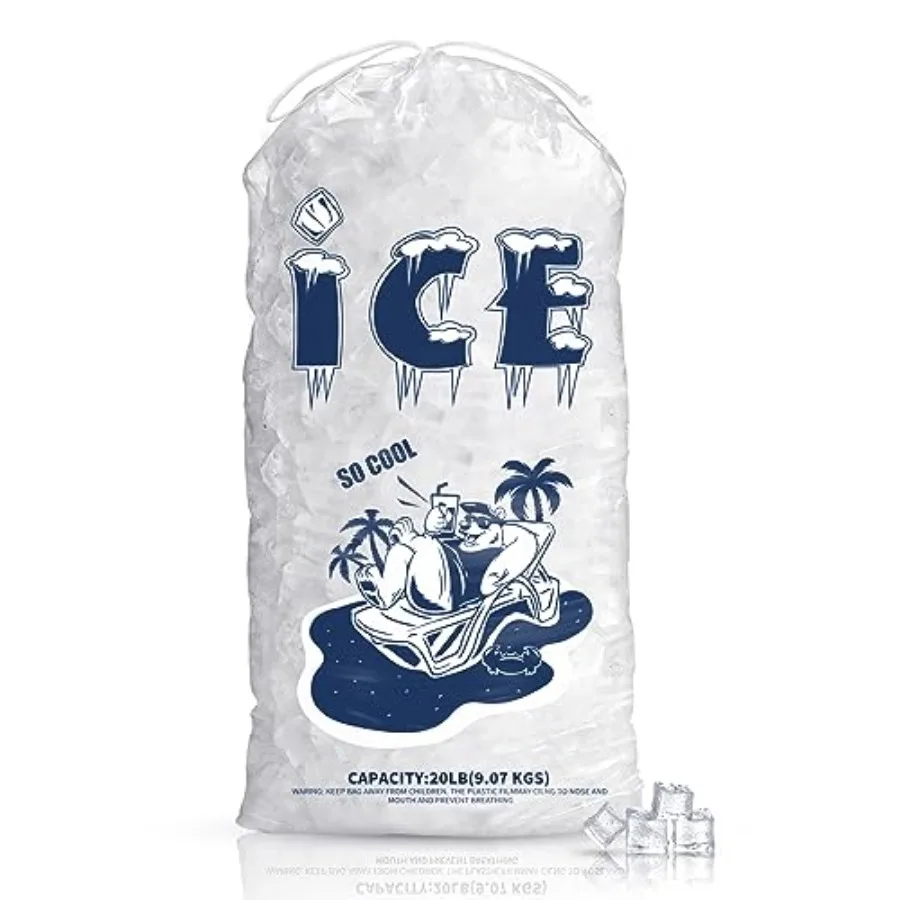 

Ice Bags 20 lb Heavy-Duty Ice Bags with Drawstring 2 Mils Thickness