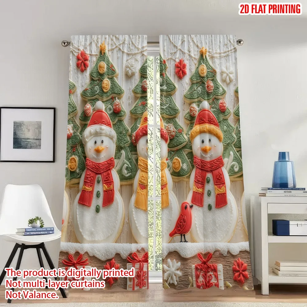

2pcs 2D flat printing Christmas Party Curtains Christmas Snowman Tree Digital Printed Polyester Drapes Festive Wall Decor