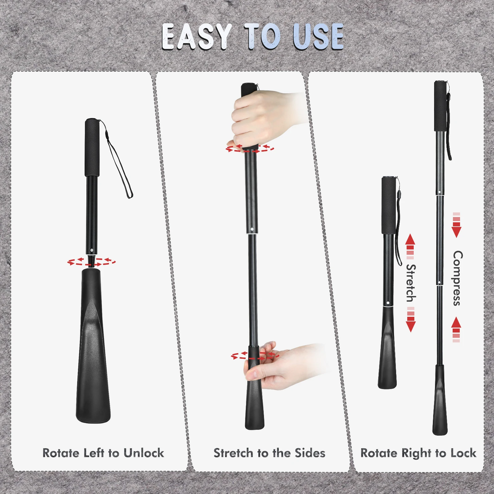 Foldable Aluminum Alloy Long Adjustable Retractable Shoehorn Shoe Horn long shoe lifter shoe horn shoes spoon For Seniors kids