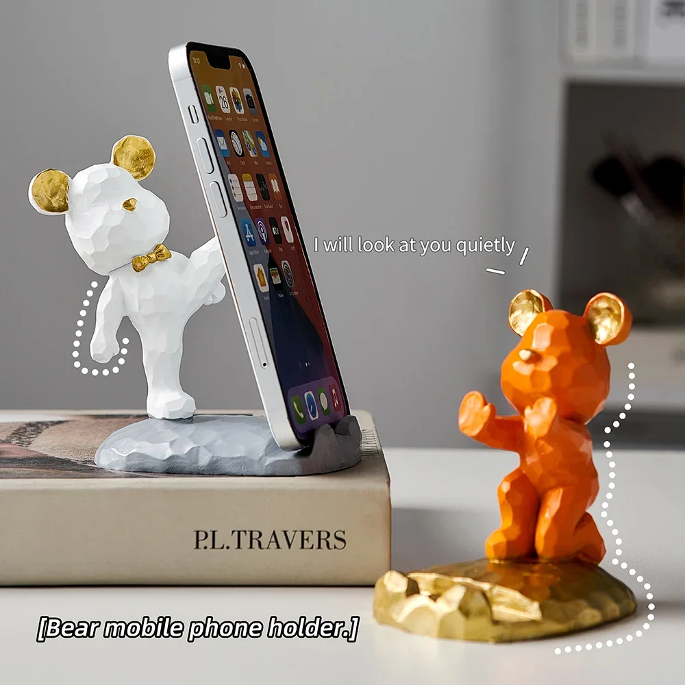 Home Decoration Violent Bear Phone Holder kawaii desk accessories aesthetic kawaii room decor gadgets desktop sculpture gaming