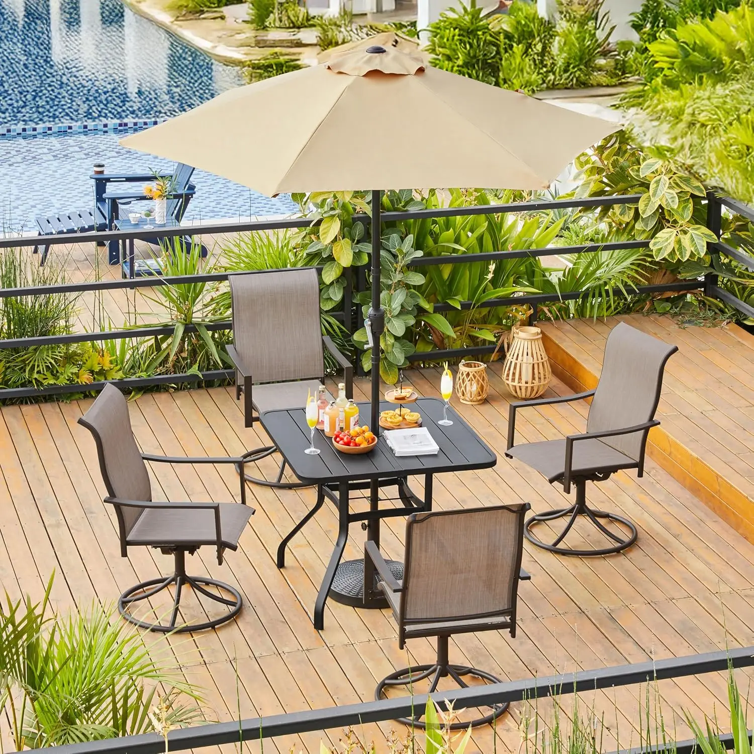High-Back Swivel Patio Dining Chair Set 2, Textilene Seat Powder Coated Steel Frame Outdoor Garden Balcony, Customized