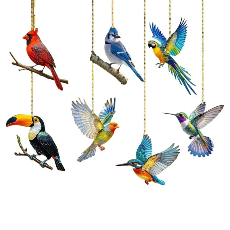  Colorful 2D Acrylic Bird Suncatchers Hanging Ornaments Car Rearview Decors For Gardening Enthusiasts and Birthday Gift
