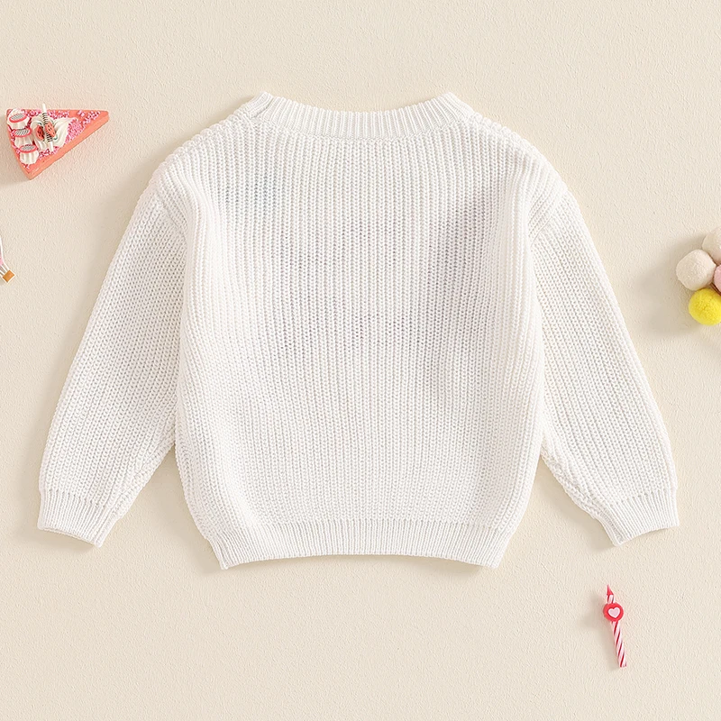 Suefunskry Toddler Baby Girl Birthday Knitted Sweater Lovely Letter Balloon Embroidery Long Sleeve Pullover Tops for Fall Winter