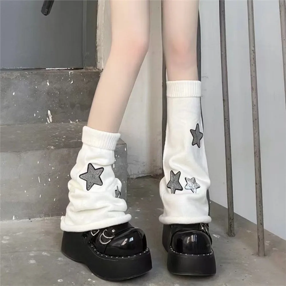 Fashion Y2K Leg Warmers Knitted Striped Knee High Stockings Loose Fit Star Pattern Boot Socks Streetwear