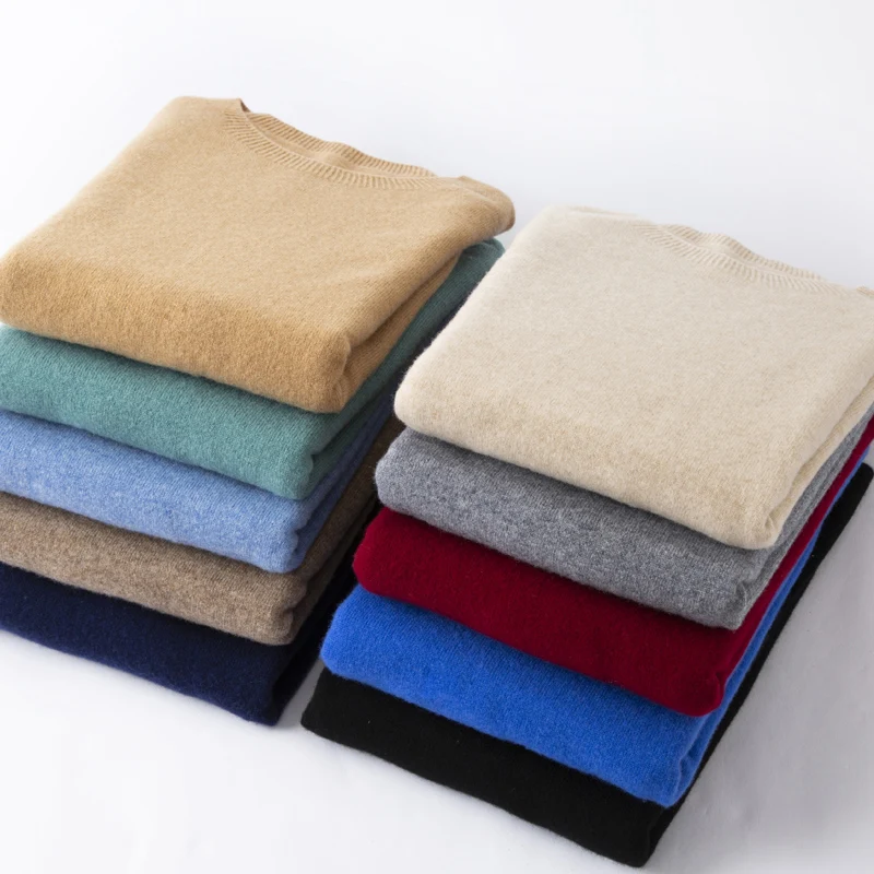 Autumn And Winter Wool Men's Round Neck Color Matching Thick Pullover Sweater Loose Diamond Plaid Cashmere Knit Bottoming Shirt