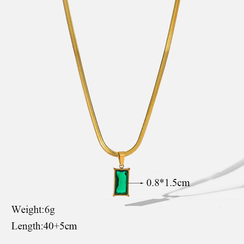 EILIECK 316L Stainless Steel Green Crystal Zircon Necklaces For Women Simple Style Gold Color Jewelry Fashion Pendants Chains