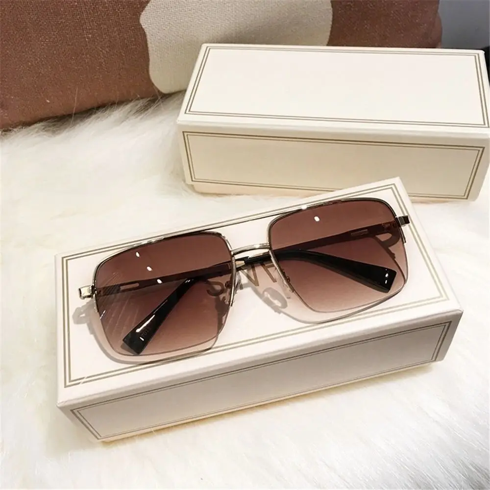 

Brown Semi-Rimless Sunglasses UV Protection Square Shape Sun Glasses Trendy Outdoor Fishing Shades Eyewear Classic Eyeglasses