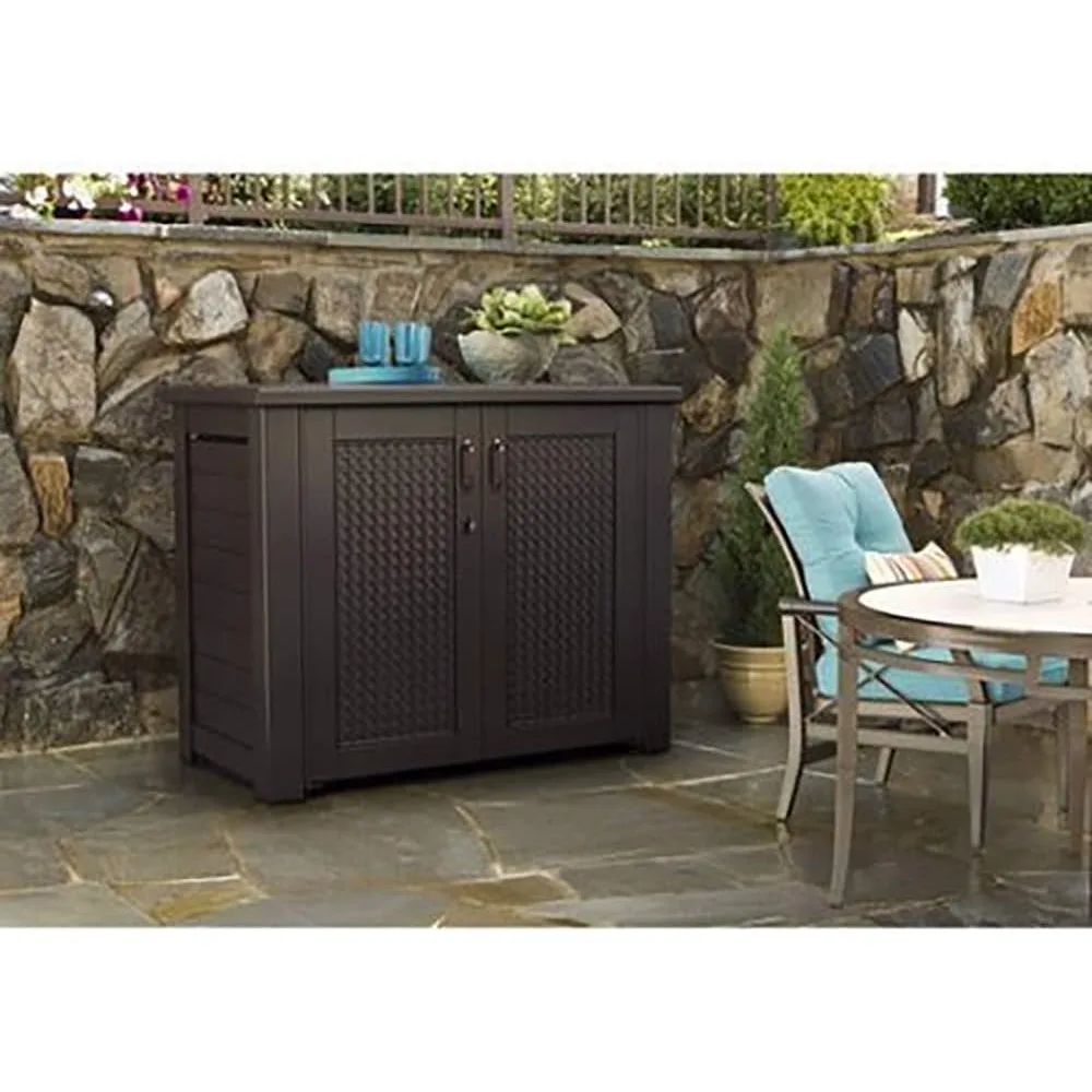 Decorative Outdoor Storage Cabinet (123 Gal), Weather Resistant, Brown, Organization for Home/Backyard