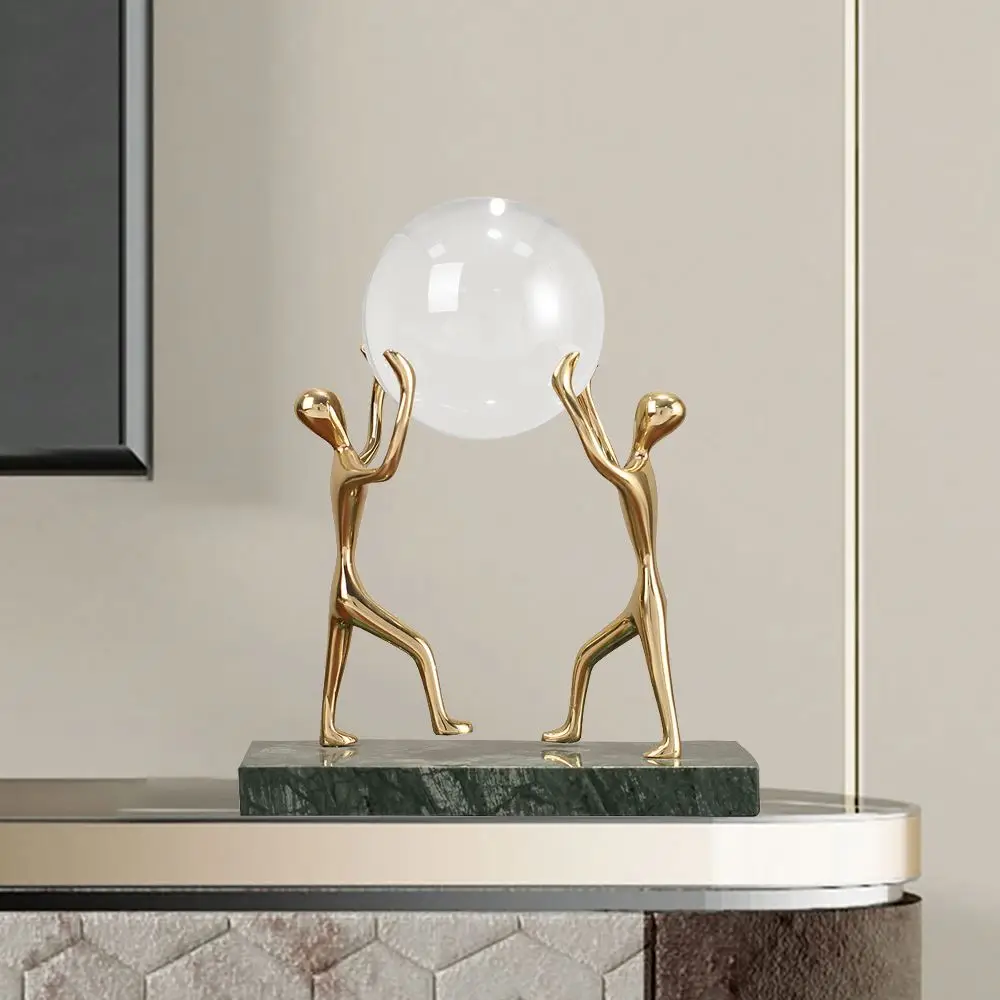 ✿d Light Luxury Brass Home Decoration Marble Base Character Crystal Ball Ornaments