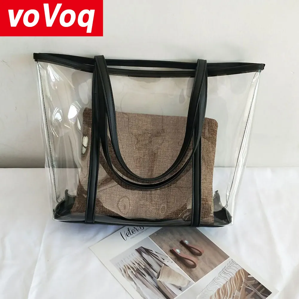 Transparent Bag for Women 2025 New Trendy PVC Transparent Composite Bag Casual Handheld Single Shoulder Tote Bag