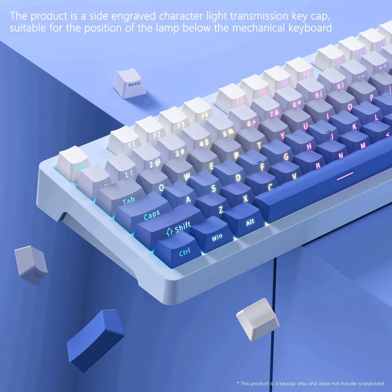 136 keys PBT Double Shot Gradient Blue Shine Through OEM keycap Side Printed Keyboard Keycaps