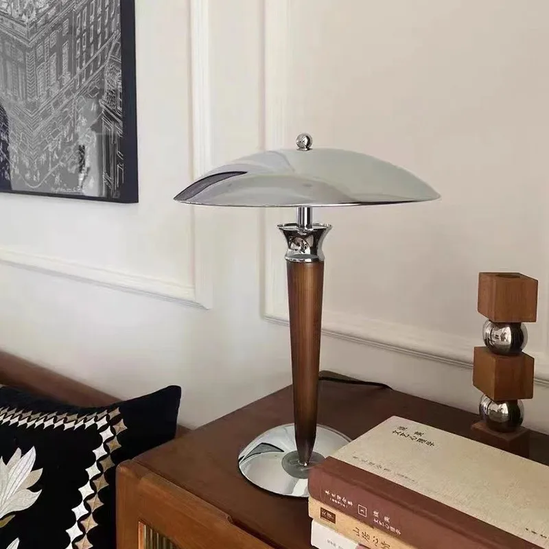 Middle Ancient Style Solid Wood Flying Saucer Desk Light Nordic Study Bedside Lamp Wabi Sabi Style Bedroom Lighting Fixture