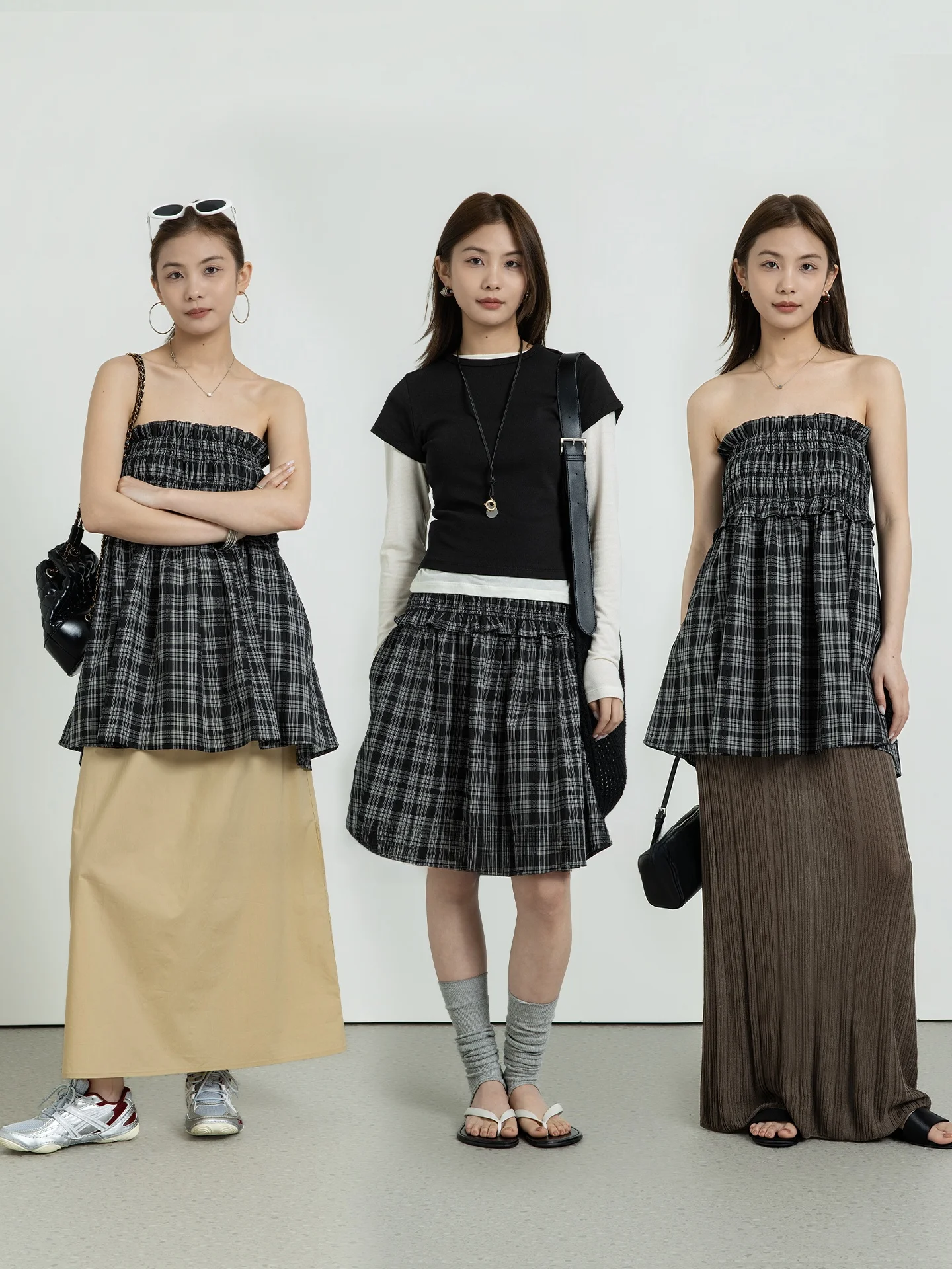 

Геометрическая юбка-полусолнце женская летняя 2026: Новинка, клетчатая, стройнящая, универсальная, двусторонняя, с топом-бандо, с высокой талией, хлопковая