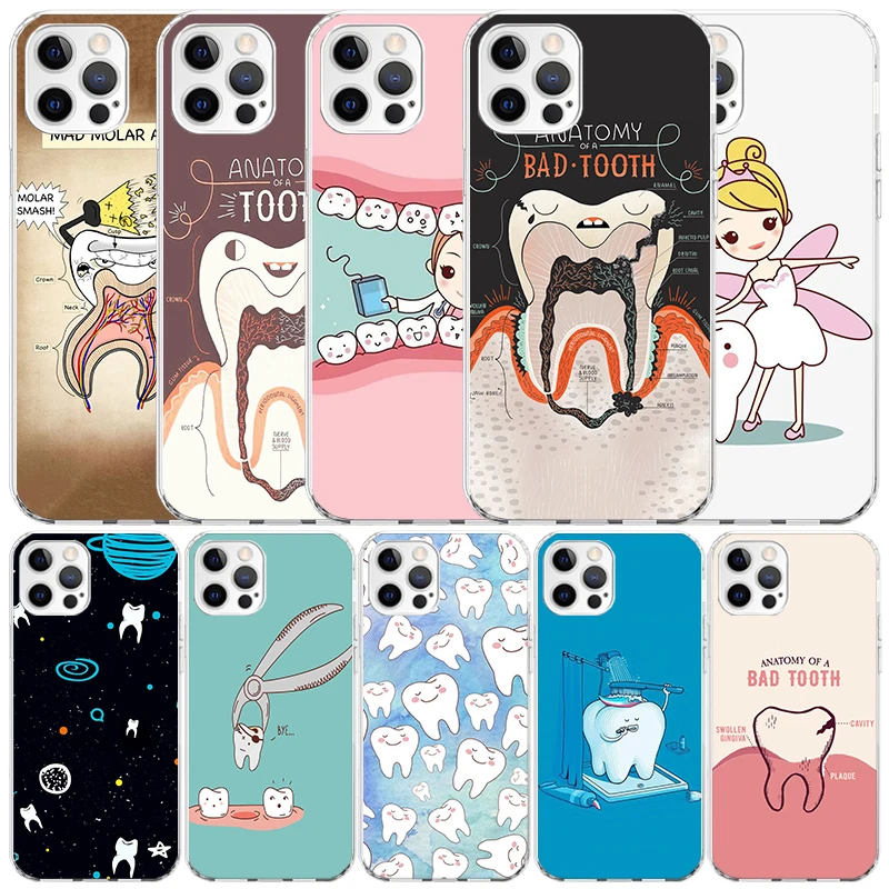 Wisdom Teeth Dentist Tooth Phone Case For IPhone 16 15 14 13 12 11 Pro Max Mini XR XS X 7 Plus 8 + SE 2020 Soft TPU Back Cover