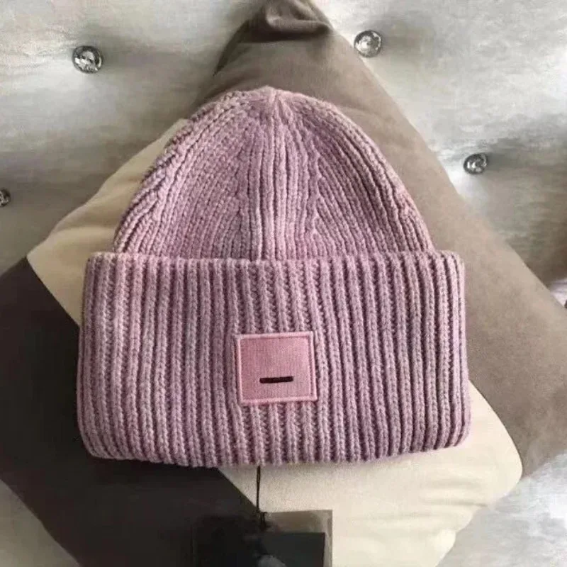 قبعات الموضة للجنسين المرأة الخريف والشتاء التيار المتناوب الوجه المبتسم الأرنب الصلبة محبوك طبقة مزدوجة استوديو الدافئة الدافئة محبوك بيني #6