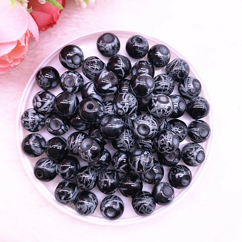 NEW 6/8mm Pattern Glass Beads Round Loose Spacer Beads For Jewelry Making DIY Bracelet Necklace