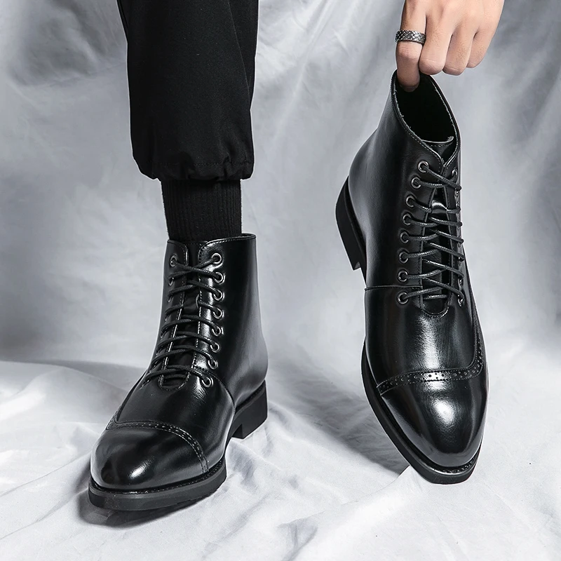 Classic Brogue Social Shoes Men High Quality Oxford Men\'s Leather Party Chelsea Dress Shoes Men Yuppie Formal Boots Man 2025