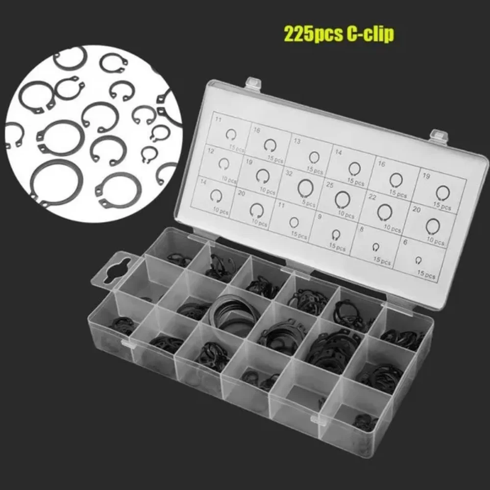 

225PCS Ring Circlip Kit M6-M32 Ring Circlip Internal & External Assortment Retaining Circlips Kit